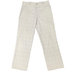 Nike Golf Pants Mens 34 White Gray Plaid Dri Fit Tech Performance Flat Front